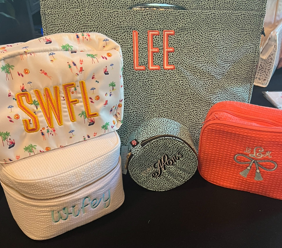 Mint White Seersucker Train Case